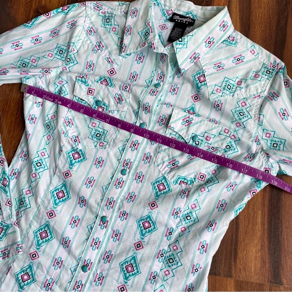 Wrangler Retro Western Curved Yoke Turquoise Snap Down Shirt - Picture 15 of 16